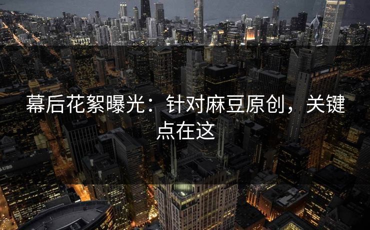 幕后花絮曝光：针对麻豆原创，关键点在这