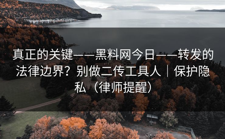 真正的关键——黑料网今日——转发的法律边界？别做二传工具人｜保护隐私（律师提醒）