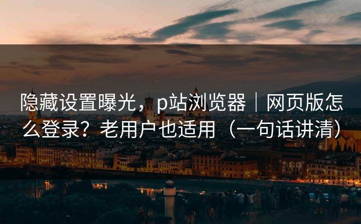 隐藏设置曝光，p站浏览器｜网页版怎么登录？老用户也适用（一句话讲清）