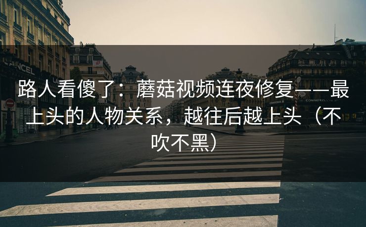 路人看傻了：蘑菇视频连夜修复——最上头的人物关系，越往后越上头（不吹不黑）